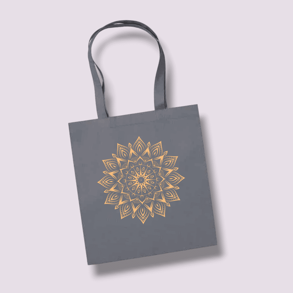 pilkas pirkinių krepšys mandala